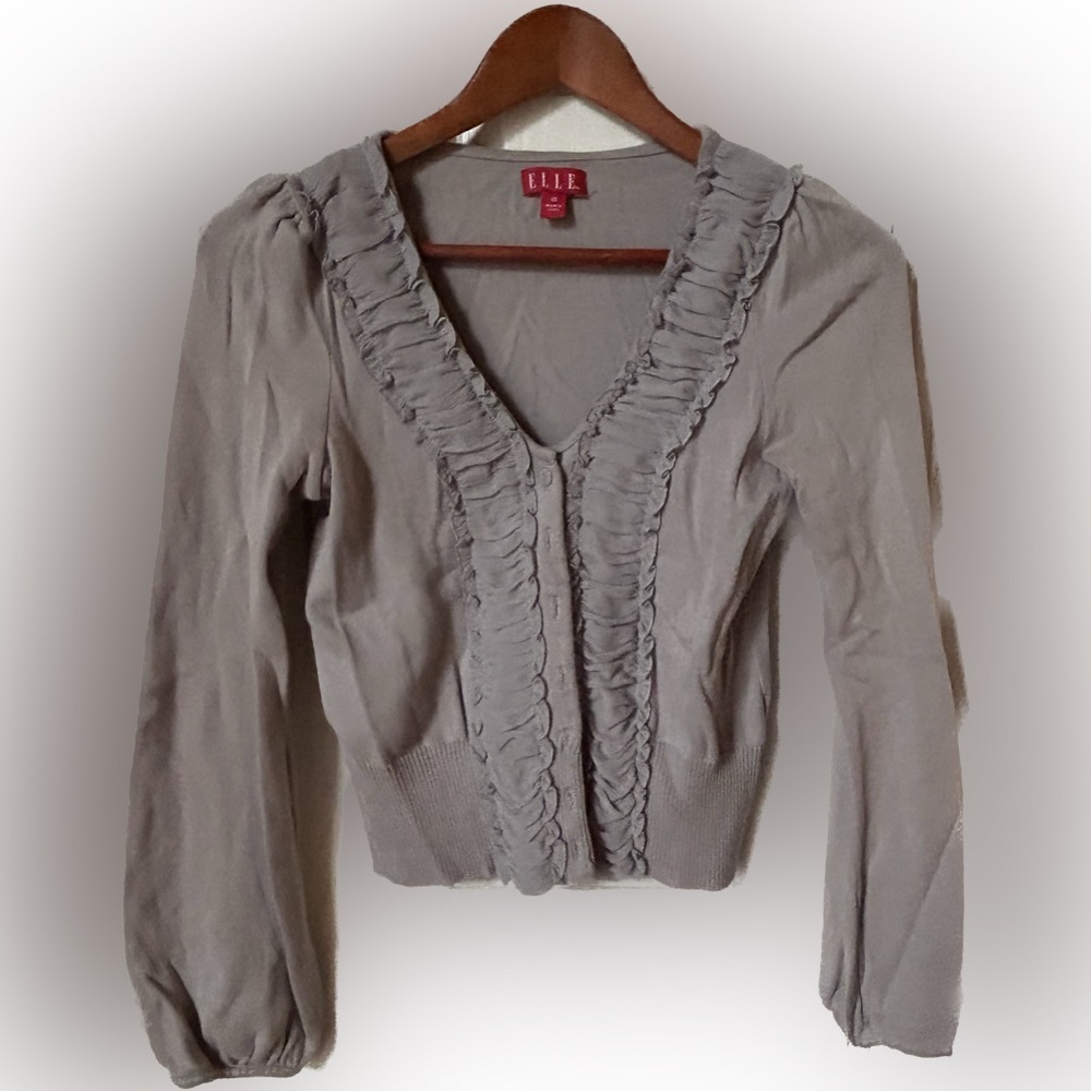 ELLE Women’s Sweater Cardigan, Light Gray, Size XS